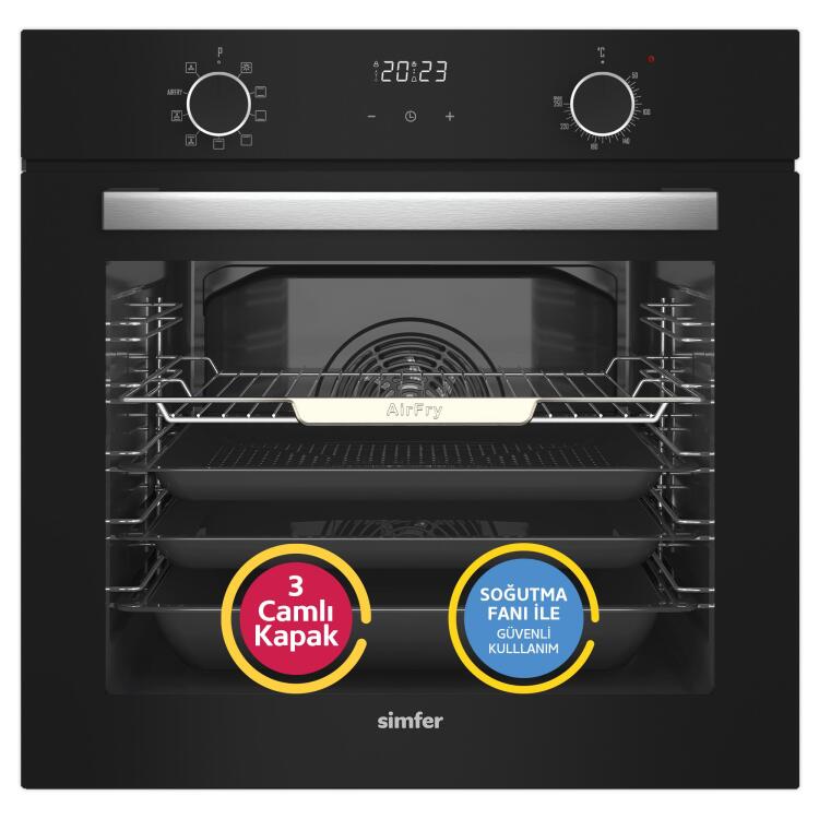 Simfer 8215 10 Fonksiyon Airfry Siyah Cam Ankastre Fırın Dijital - Simfer