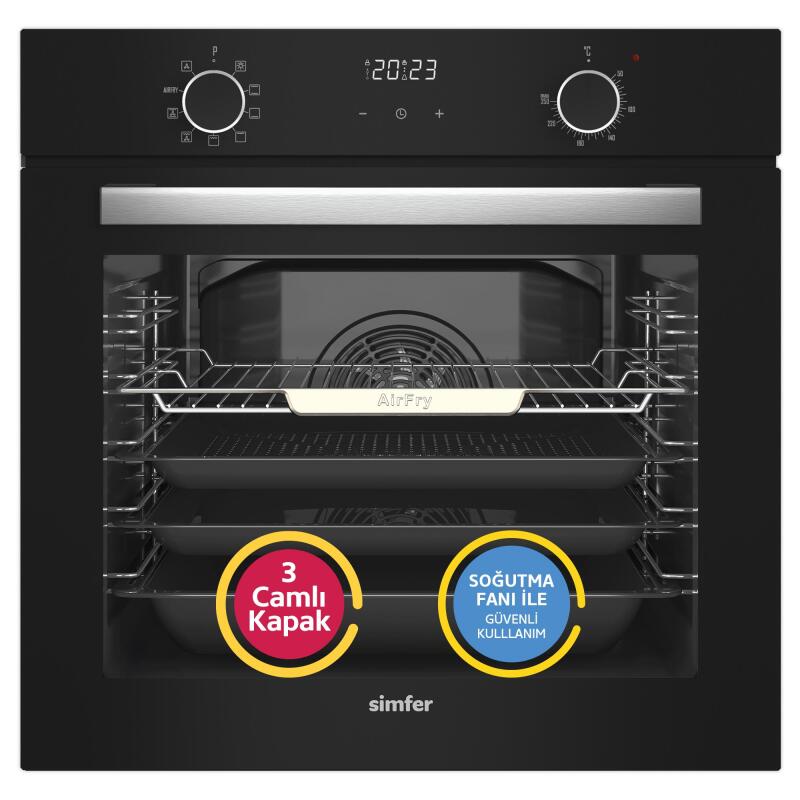 Simfer 8215 10 Fonksiyon Airfry Siyah Cam Ankastre Fırın Dijital - 1