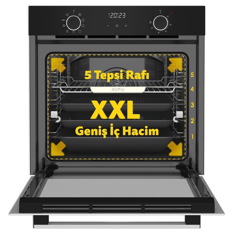 Simfer 8215 10 Fonksiyon Airfry Siyah Cam Ankastre Fırın Dijital - 2