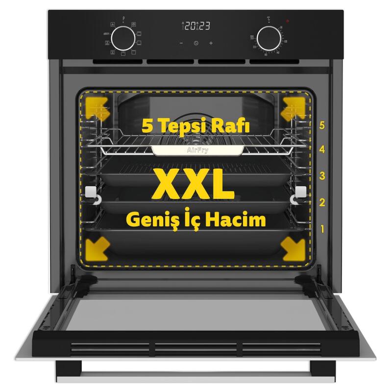 Simfer 8215 10 Fonksiyon Airfry Siyah Cam Ankastre Fırın Dijital - 2