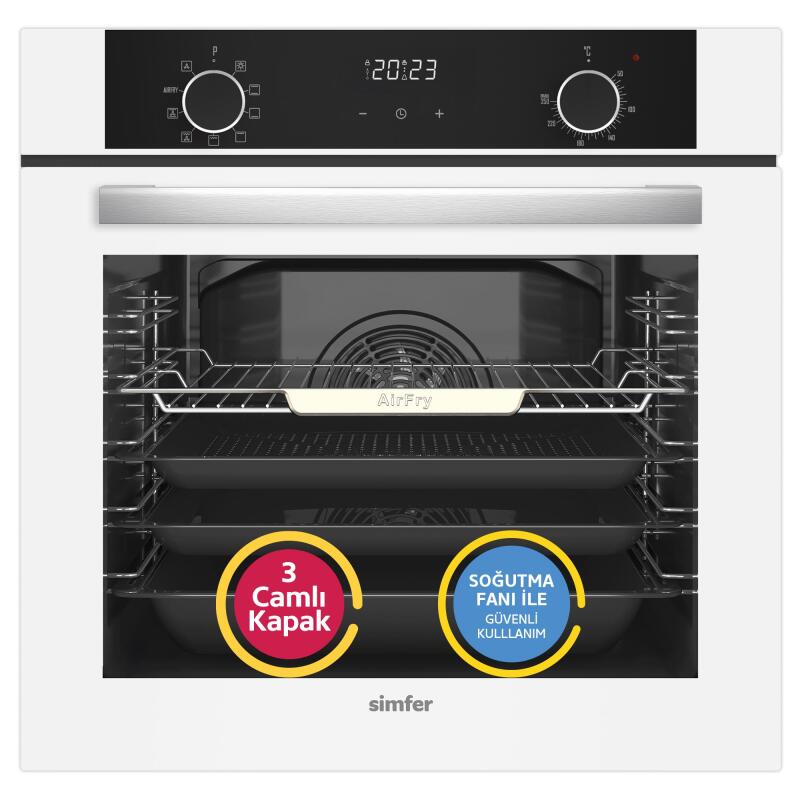 Simfer 8216 10 Fonksiyon Airfry Beyaz Cam Ankastre Fırın Dijital - 1