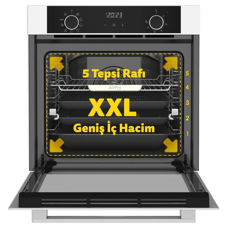 Simfer 8216 10 Fonksiyon Airfry Beyaz Cam Ankastre Fırın Dijital - 2