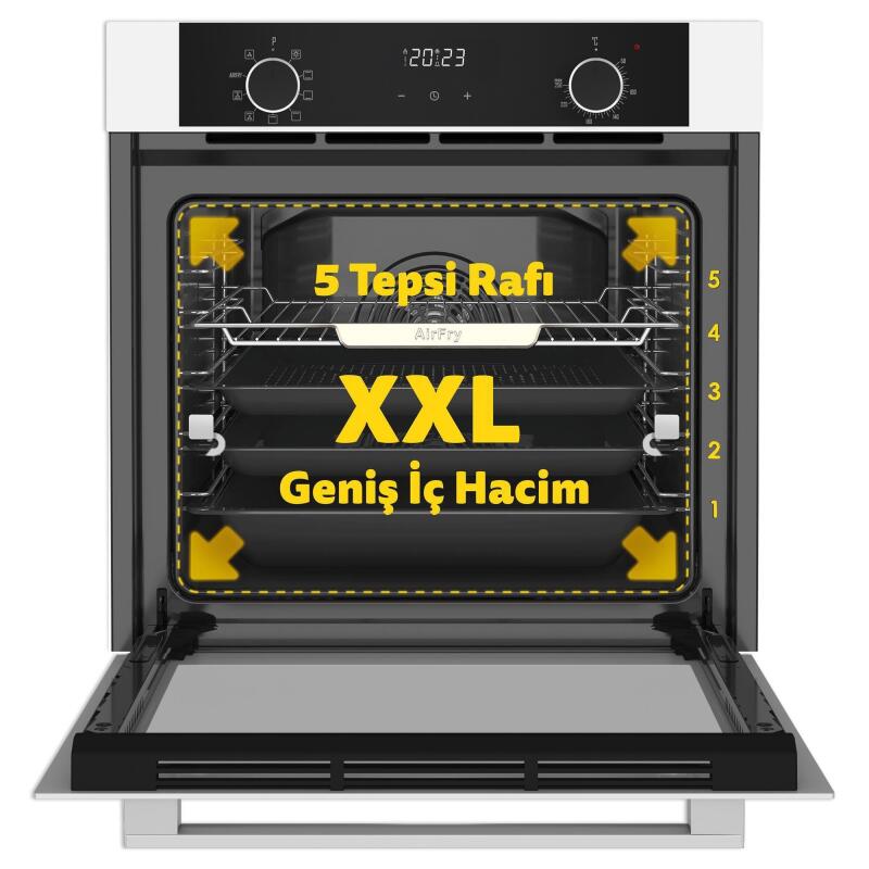 Simfer 8216 10 Fonksiyon Airfry Beyaz Cam Ankastre Fırın Dijital - 2