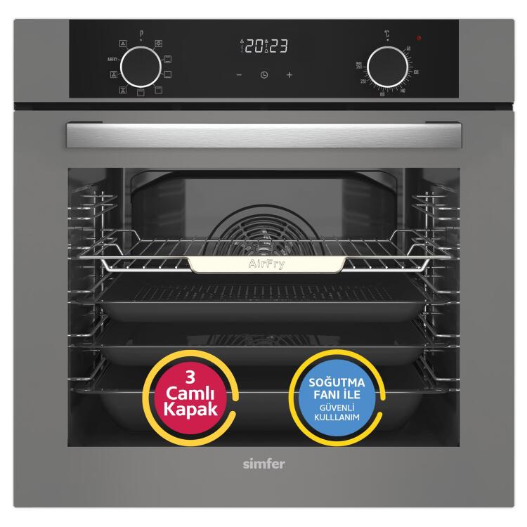 Simfer 8217 10 Fonksiyon Airfry Gri Cam Ankastre Fırın Dijital - 1