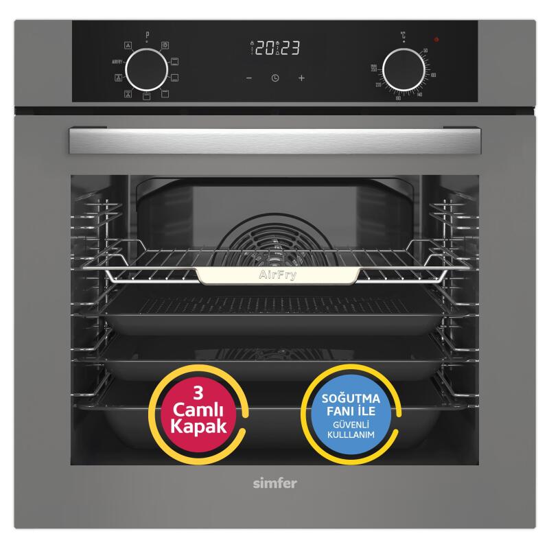 Simfer 8217 10 Fonksiyon Airfry Gri Cam Ankastre Fırın Dijital - 1
