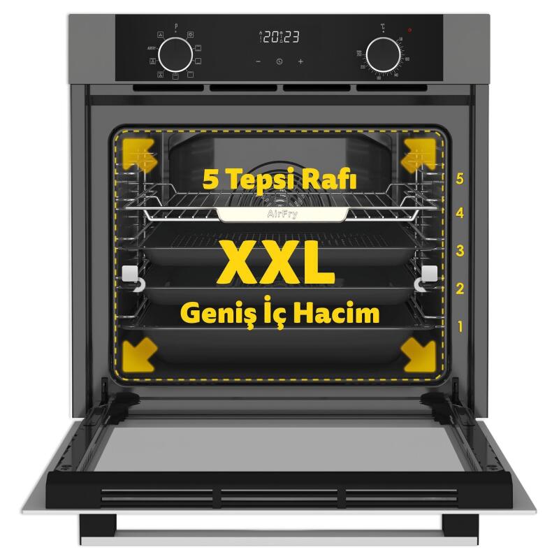 Simfer 8217 10 Fonksiyon Airfry Gri Cam Ankastre Fırın Dijital - 2