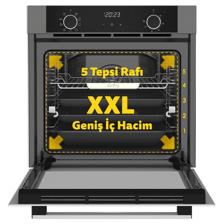 Simfer 8217 10 Fonksiyon Airfry Gri Cam Ankastre Fırın Dijital - 2