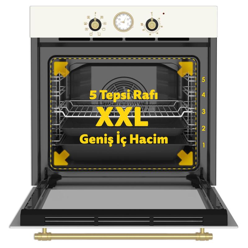 Simfer 8218 9 Fonksiyon Retro Bej Cam Ankastre Fırın Power Turbo - 2