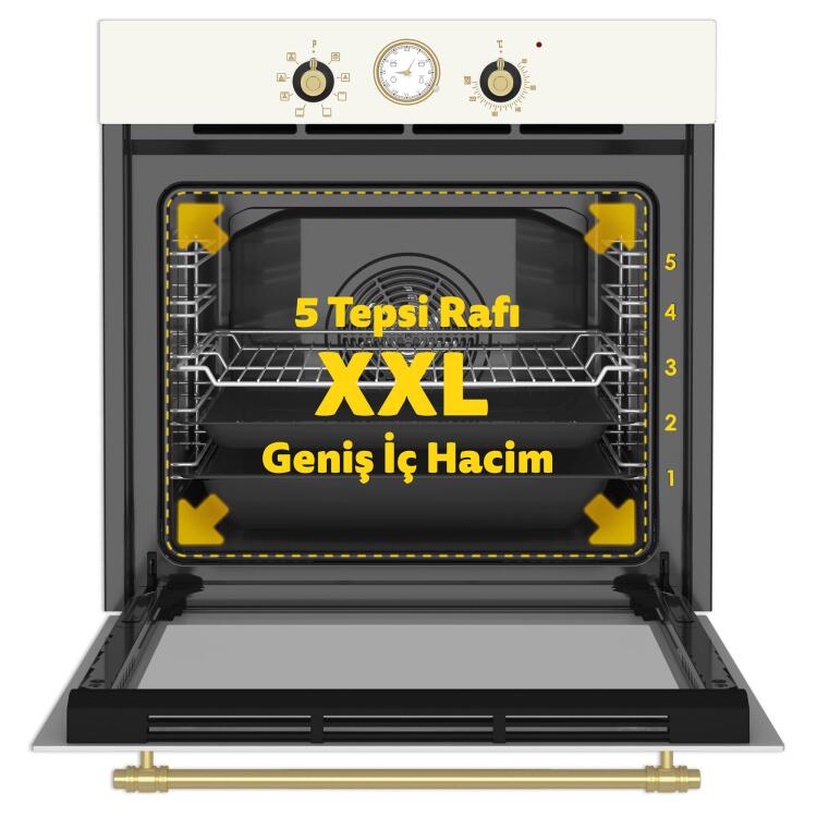 Simfer 8218 9 Fonksiyon Retro Bej Cam Ankastre Fırın Power Turbo - 2