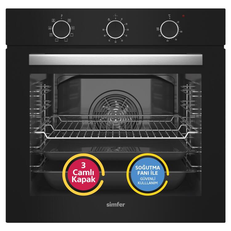 Simfer 8220 9 Fonksiyon QS Siyah Cam Ankastre Fırın Power Turbo Pop-up - 1