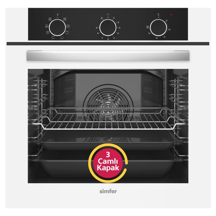 Simfer 8221 9 Fonksiyon QS Beyaz Cam Ankastre Fırın Power Turbo Pop-up - Simfer