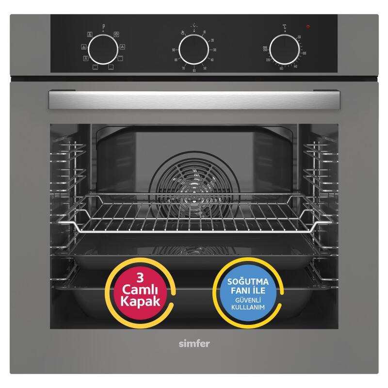 Simfer 8222 9 Fonksiyon QS Gri Cam Ankastre Fırın Power Turbo Pop-up - 1