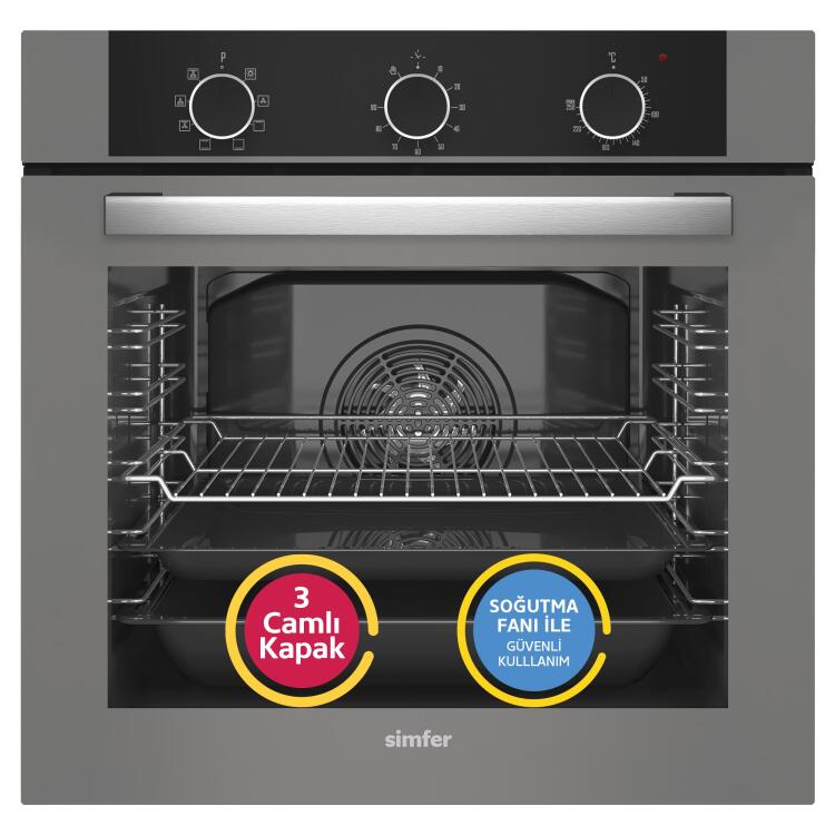 Simfer 8222 9 Fonksiyon QS Gri Cam Ankastre Fırın Power Turbo Pop-up - Simfer