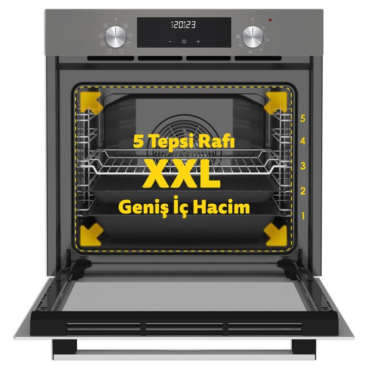Simfer 8223 9 Fonksiyon QS Gri Cam Ankastre Fırın Power Turbo Dijital - 2