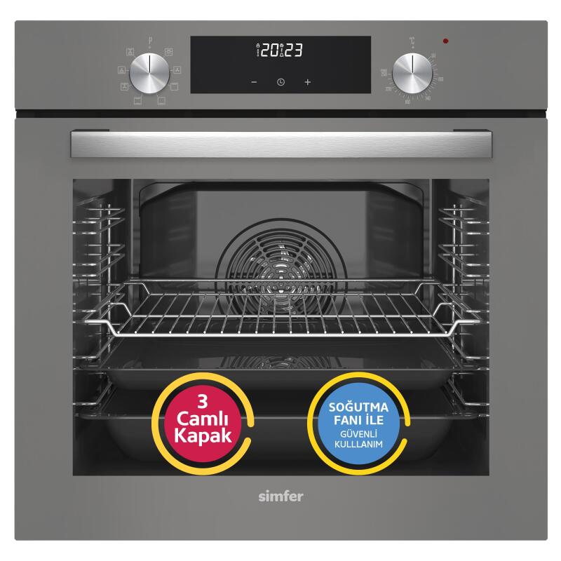 Simfer 8223 9 Fonksiyon QS Gri Cam Ankastre Fırın Power Turbo Dijital - 1