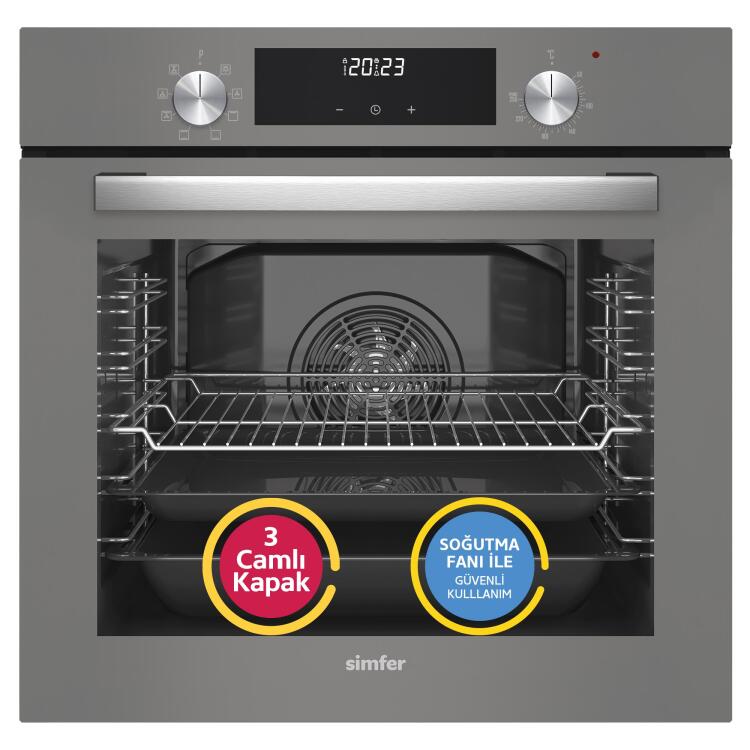 Simfer 8223 9 Fonksiyon QS Gri Cam Ankastre Fırın Power Turbo Dijital - Simfer
