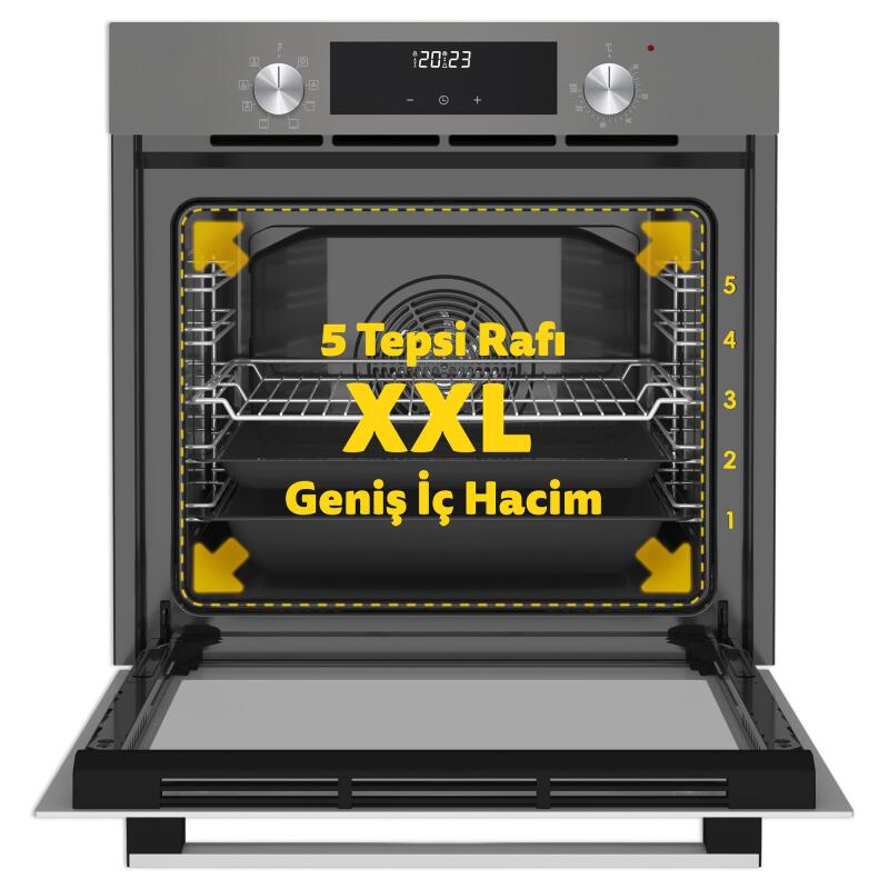 Simfer 8223 9 Fonksiyon QS Gri Cam Ankastre Fırın Power Turbo Dijital - 2