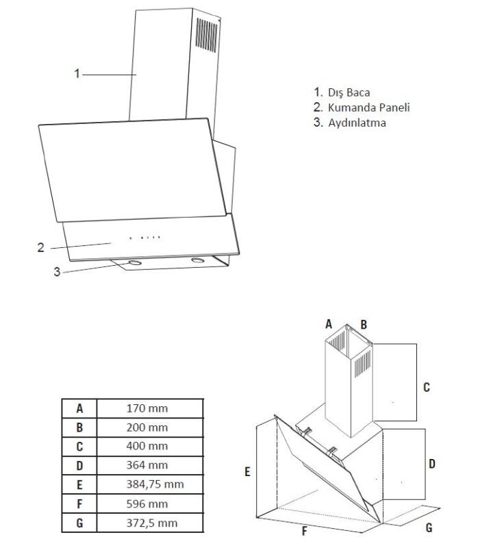 Simfer 8678 Premium Eğik Dokunmatik Cam Davlumbaz, Uzaktan Kumandalı, Duvar Tipi, 60 cm, Siyah - 2