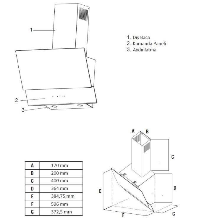 Simfer 8707 Premium Eğik Dokunmatik Cam Davlumbaz, Uzaktan Kumandalı, Duvar Tipi, 60 cm, Beyaz - 3