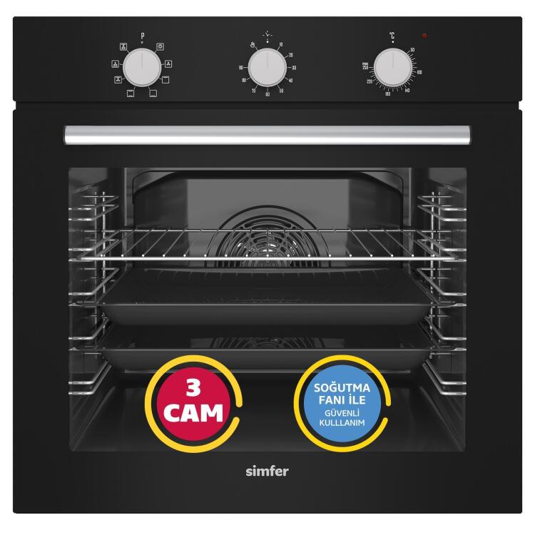 Simfer 9 Fonksiyon Mekanik Siyah Power Turbo 3'lü Ankastre Set (8226 Fırın + 3046 Ocak + 8727 Davlumbaz) - 2