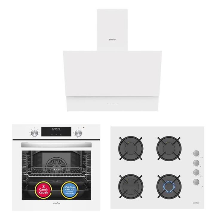 Simfer 9 Fonksiyon QS Dijital Beyaz 3'lü Ankastre Set (Fırın + Ocak + Davlumbaz) - Simfer