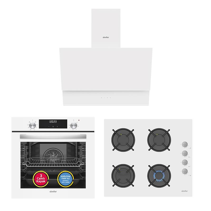 Simfer 9 Fonksiyon QS Dijital Beyaz 3'lü Ankastre Set (Fırın + Ocak + Davlumbaz) - 1