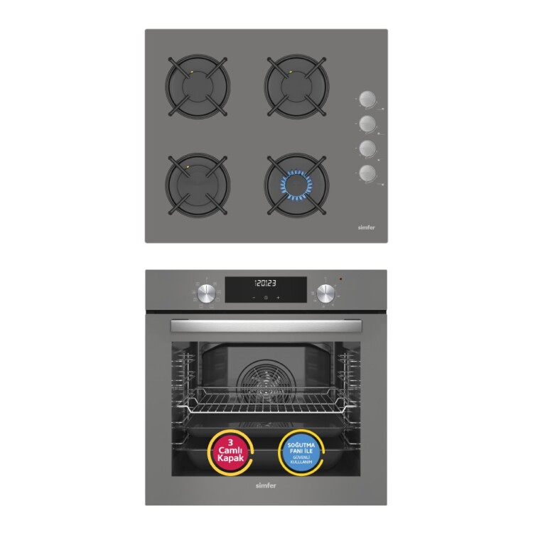 Simfer 9 Fonksiyon QS Dijital Gri 2'li Ankastre Set (8223 Fırın + 3538 Ocak) - Simfer