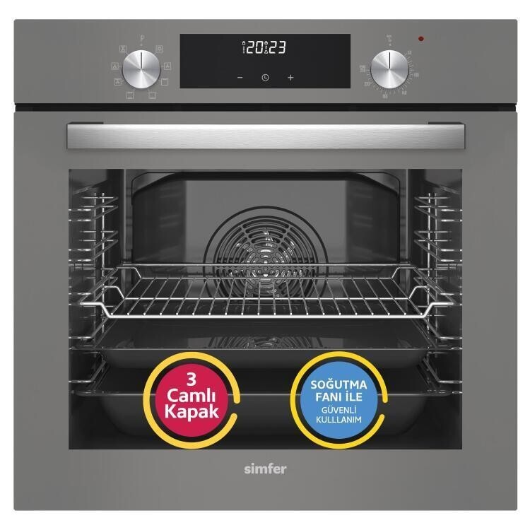 Simfer 9 Fonksiyon QS Dijital Gri 2'li Ankastre Set (8223 Fırın + 3538 Ocak) - 2