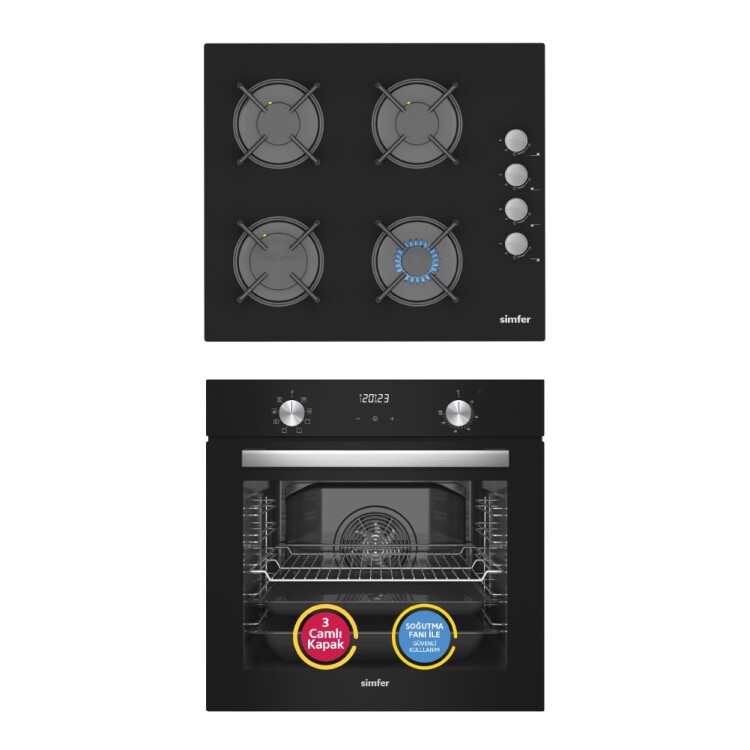 Simfer 9 Fonksiyon QS Dijital Siyah 2'li Ankastre Set (8208 Fırın + 3500 Ocak) - 1