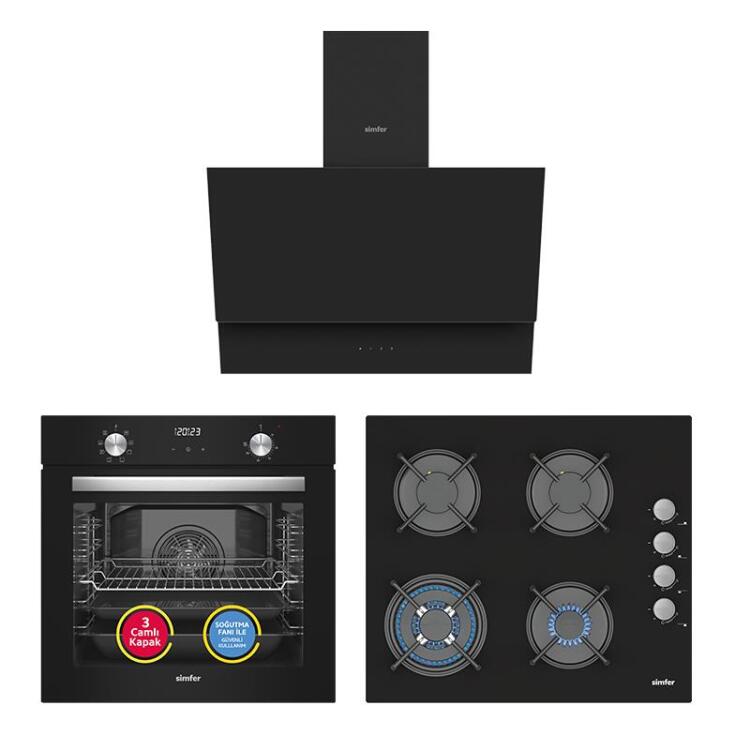 Simfer 9 Fonksiyon QS Dijital Siyah 3'lü Ankastre Set (Fırın + Ocak + Davlumbaz) - Simfer