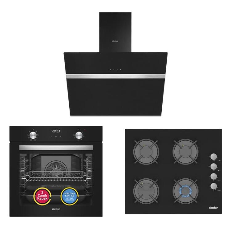 Simfer 9 Fonksiyon QS Dijital Siyah 3'lü Ankastre Set(8208 Fırın + 3500 Ocak + 8611 Davlumbaz)) - Simfer