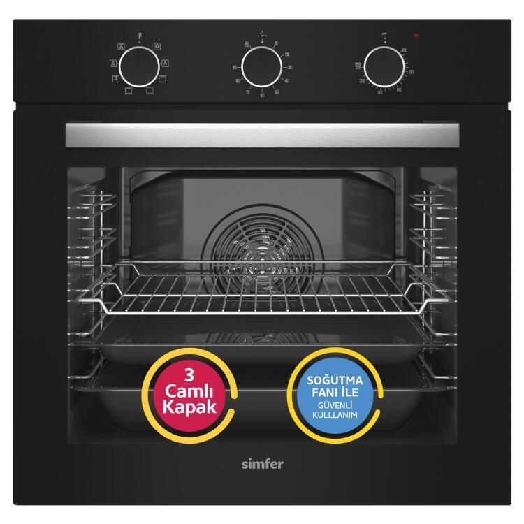 Simfer 9 Fonksiyon QS Mekanik Siyah Büyük Pop-Up 3'lü Ankastre Set (8220 Fırın + 3500 Ocak + 8703 Davlumbaz) - 2