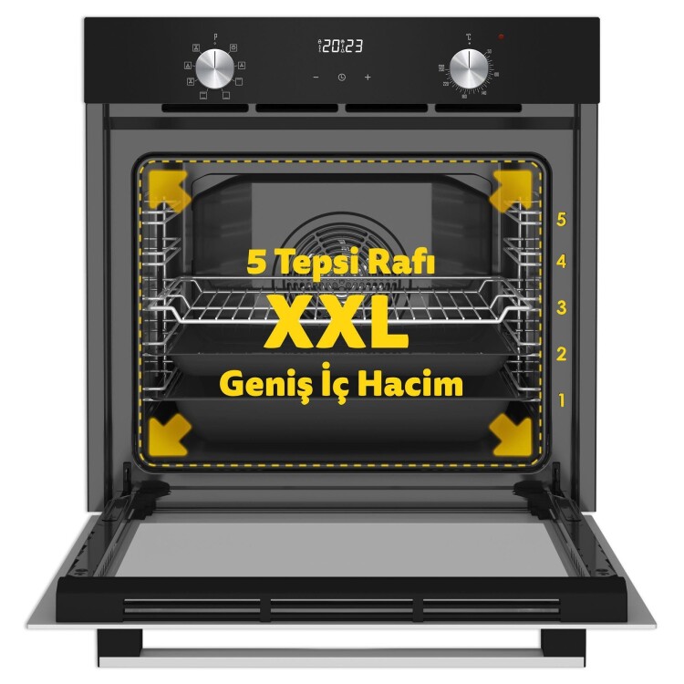 Simfer 9 Fonksiyon QS Siyah Dijital Power Turbo Elektrikli 2'li Ankastre Set (Fırın + Elektrikli Ocak) - 6