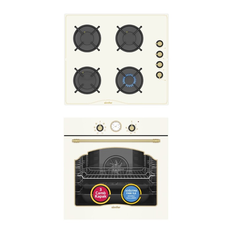 Simfer 9 Fonksiyon Retro Bej 2'li Ankastre Set (8218 Fırın + 3326 Ocak) - 1
