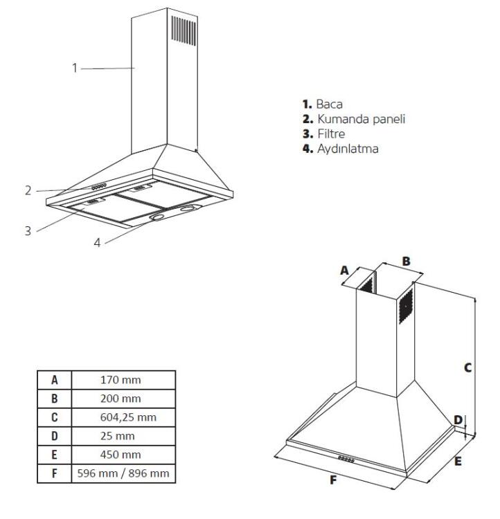 Simfer 9612 60CM Push Button Siyah Retro Piramit Davlumbaz - 2