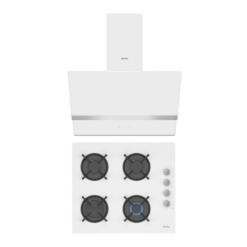 Simfer Beyaz 2'li Cam Ankastre Set (3507 Ocak + 8739 Davlumbaz) - 1