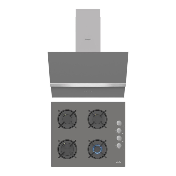Simfer Gri 2'li Cam Ankastre Set (3538 Ocak + 8740 Davlumbaz) - Simfer