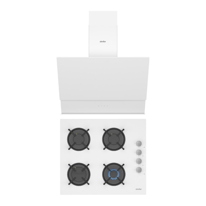 Simfer QS Beyaz 2'li Cam Ankastre Set (3507 Ocak + 8704 Davlumbaz) - 1