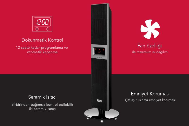Simfer Single X Karbon Serisi IP65 Suya-Toza Dayanıklı Siyah Uzaktan Kumandalı İç/Dış Mekan Isıtıcı - 3