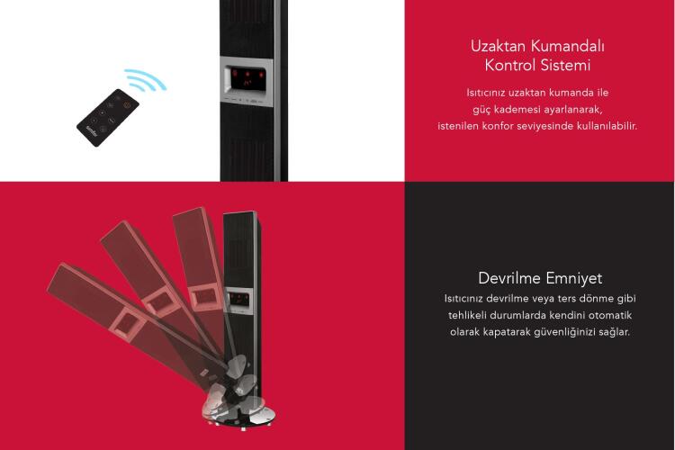 Simfer Single X Karbon Serisi IP65 Suya-Toza Dayanıklı Siyah Uzaktan Kumandalı İç/Dış Mekan Isıtıcı - 4