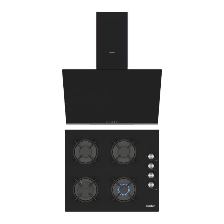 Simfer Siyah 2'li Cam Ankastre Set (3046 Ocak + 8727 Davlumbaz) - 1