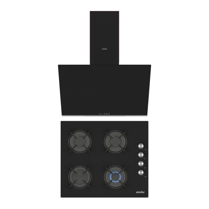 Simfer Siyah 2'li Cam Ankastre Set (3046 Ocak + 8727 Davlumbaz) - 1