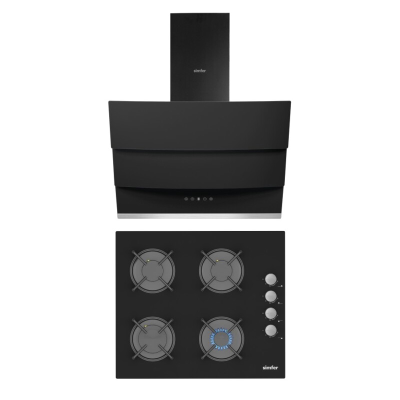 Simfer Siyah Cam Ankastre Set (3500 Ocak + 8678 Davlumbaz) - 1