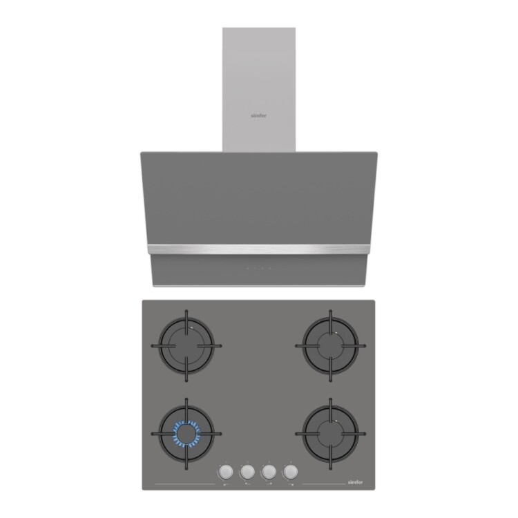 Simfer Steam Gri 2'li Cam Ankastre Set (3656 Ocak + 8740 Davlumbaz) - Simfer