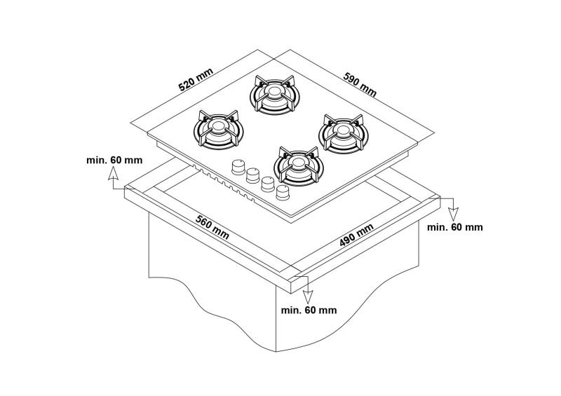 Simfer 3036-N Set Üstü Beyaz Cam Ocak Emaye Izgara 4G - 3