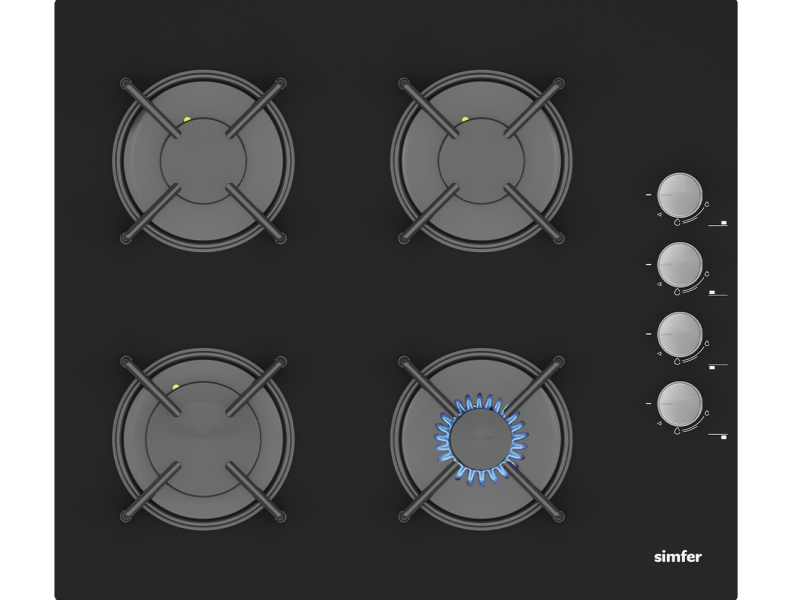 Simfer 3500 4 Gözlü Cam Ankastre Ocak, LPG Dönüşümlü, 60 cm, Siyah - 1