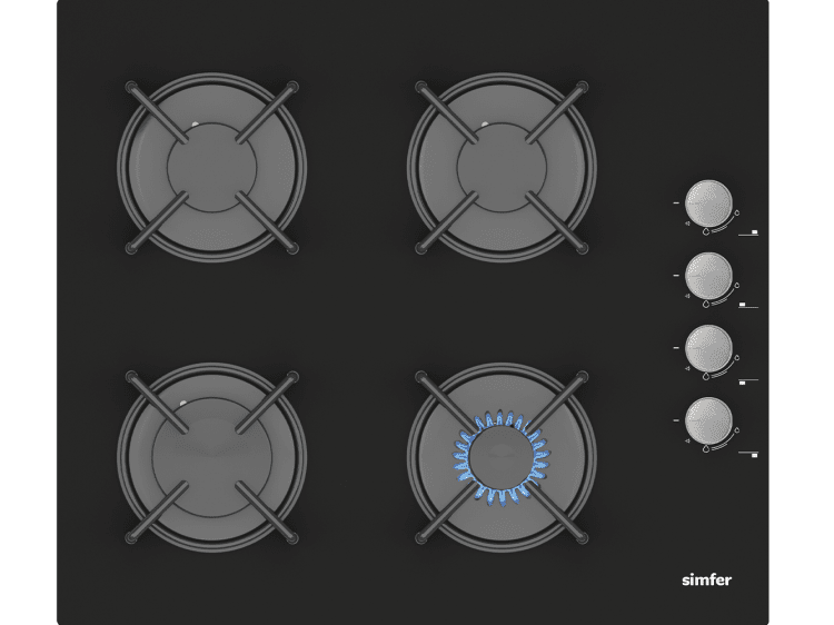 Simfer - Simfer 3500 4 Gözlü Cam Ankastre Ocak, LPG Dönüşümlü, 60 cm, Siyah