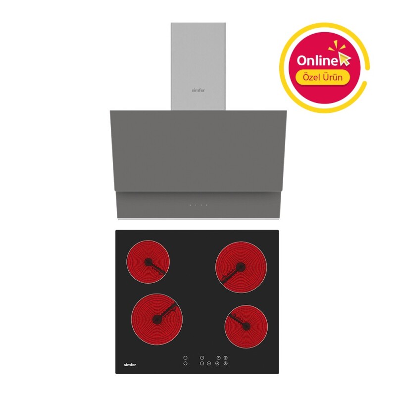 Simfer Trend Gri Elektrikli 2'li Ankastre Set (Elektrikli Ocak + Davlumbaz) - 1