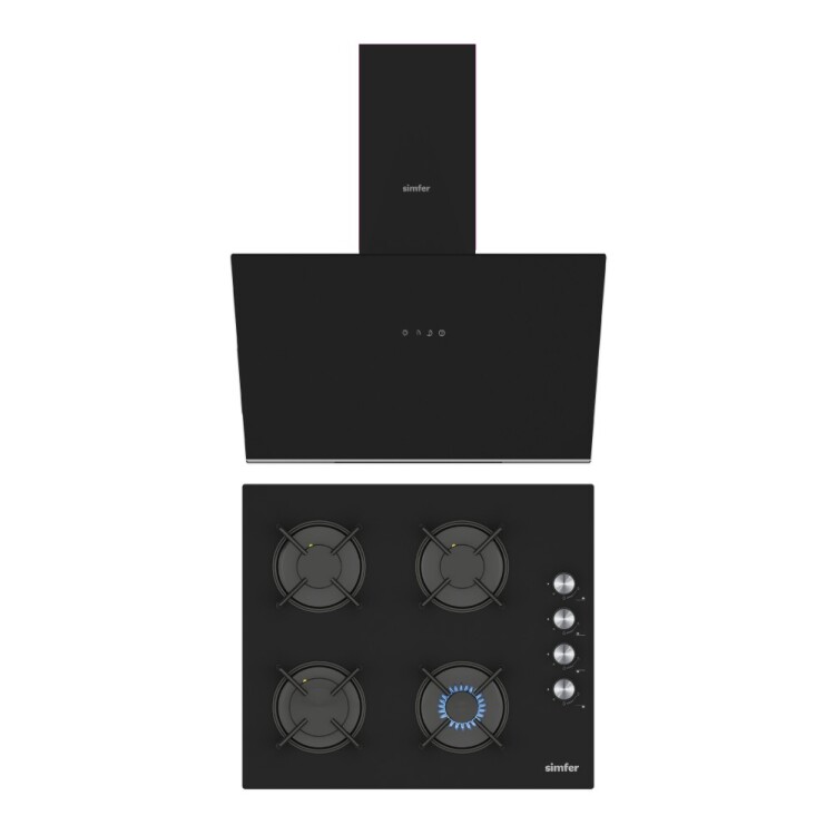 Simfer Trend Siyah 2'li Cam Ankastre Set (3046 Ocak + 8721 Davlumbaz) - 1