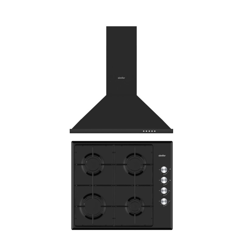 Simfer Trend Siyah 2'li Metal Ankastre Set (3851 Ocak + 8713 Davlumbaz) - 1